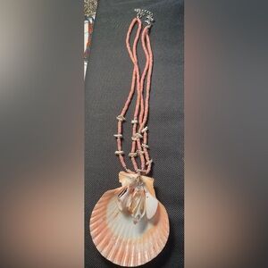 Elegant Coral and Shell Pendant Necklace